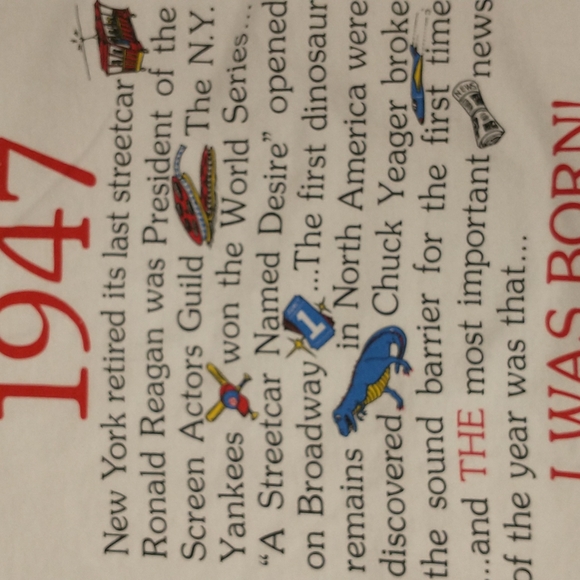 1947 Born T Shirt by Frances Meyer Inc Vintage 90's 100 Cotton Tee Single Stitch - Picture 4 of 5